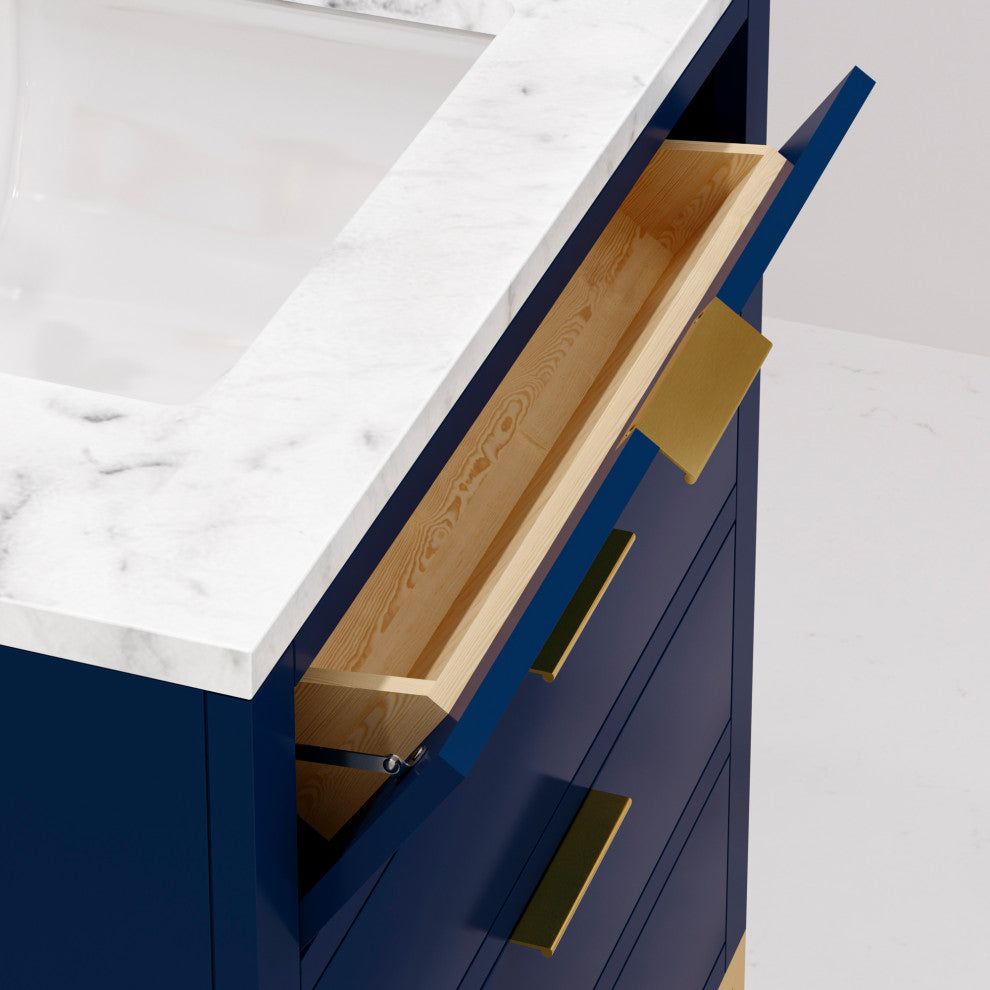 Bristol 30" Vanity, Blue With Mirrors and Hook Faucet