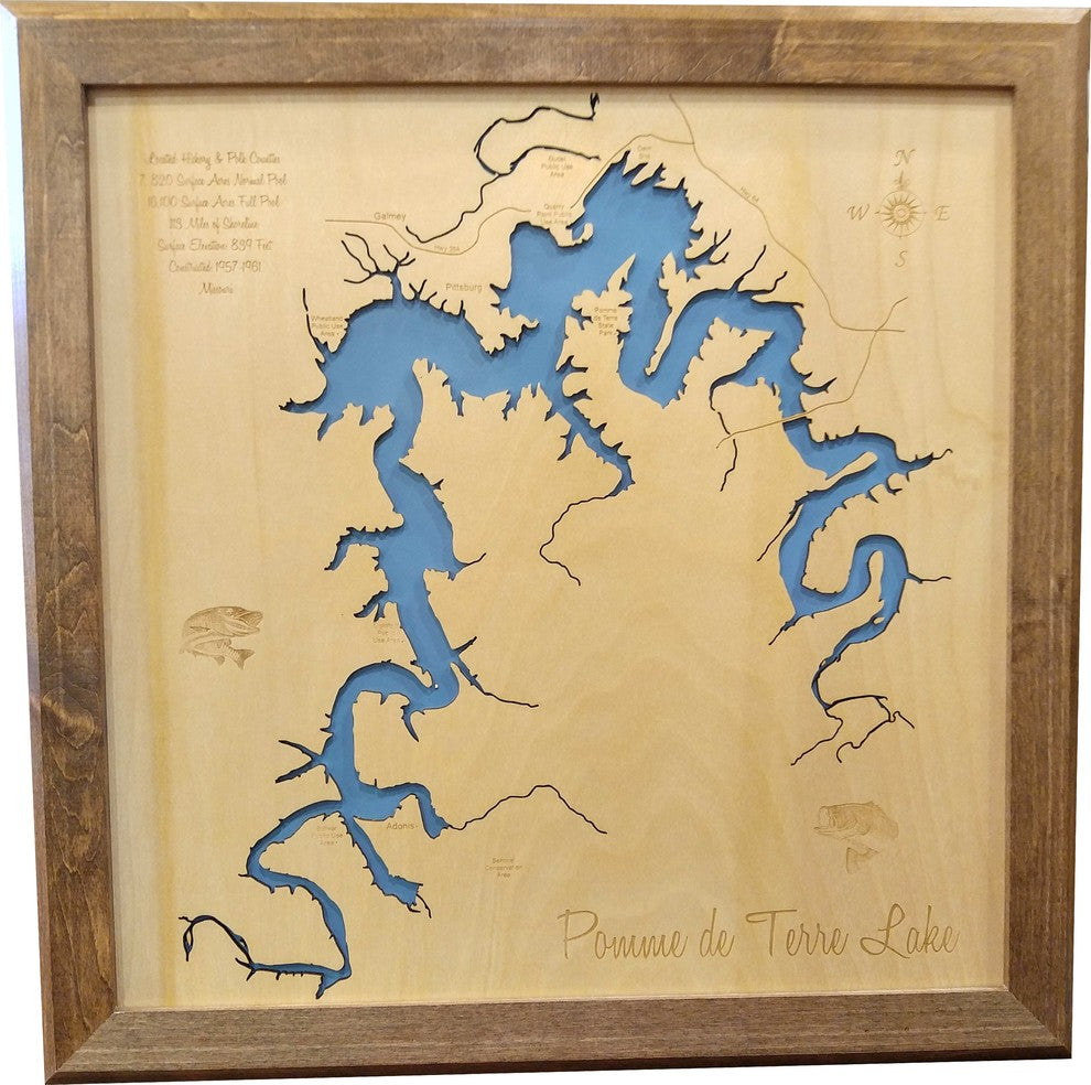 Pomme de Terre Lake, Missouri-Wood Lake Map-Framed