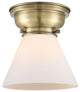 Large Cone 1-Light Flush Mount, Antique Brass, Matte White