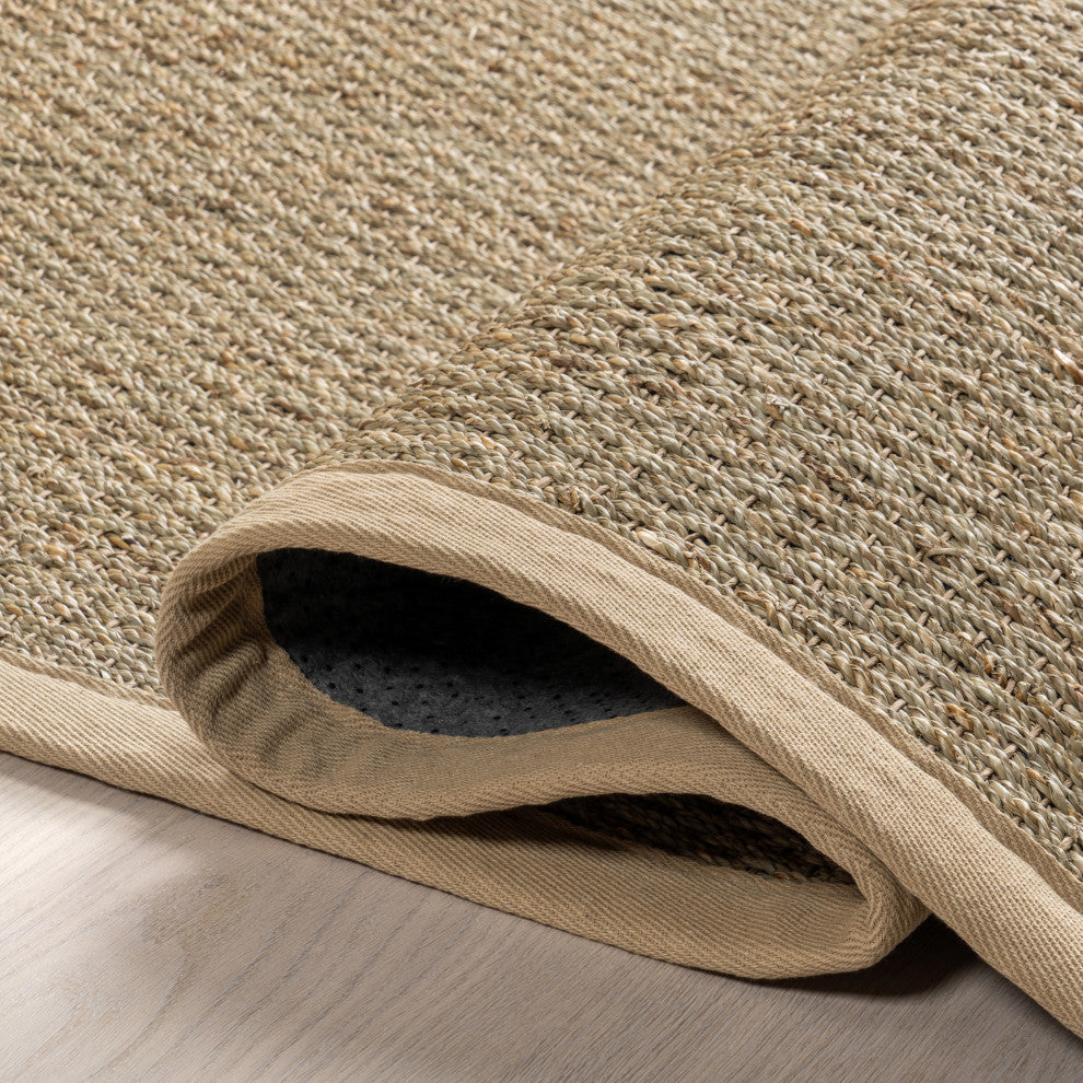 Nuloom Machine Woven Maui Seagrass With Border Rug, Beige 6'Square