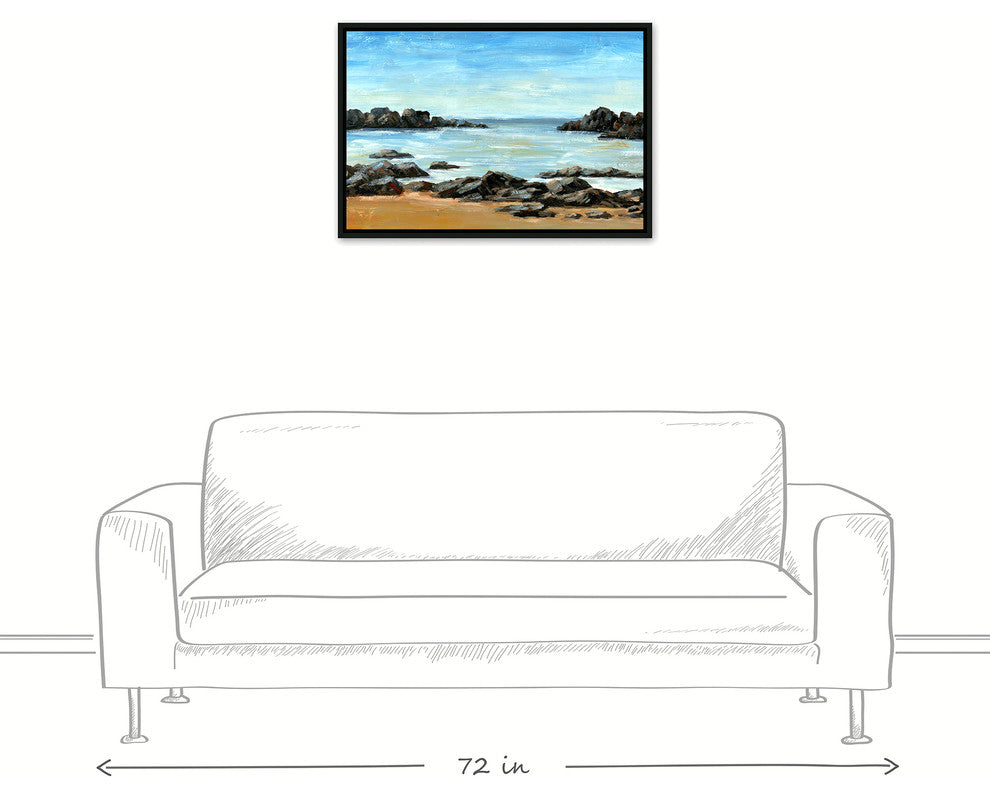 Rocky Beach Landscape 20x30 Black Floating Framed Canvas