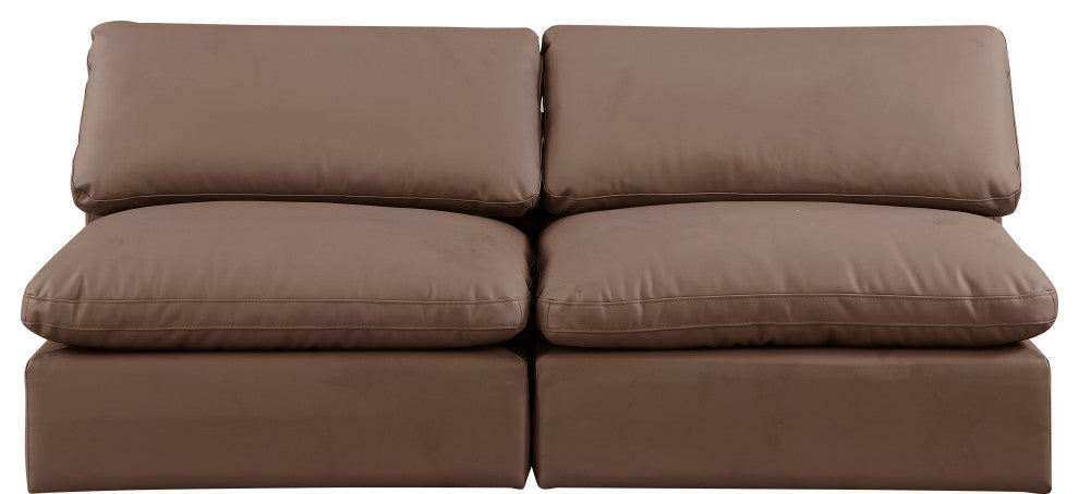 Comfy Upholstered Modular Sofa, Brown, 2-Piece: 2 Armless Chair, Vegan Leather
