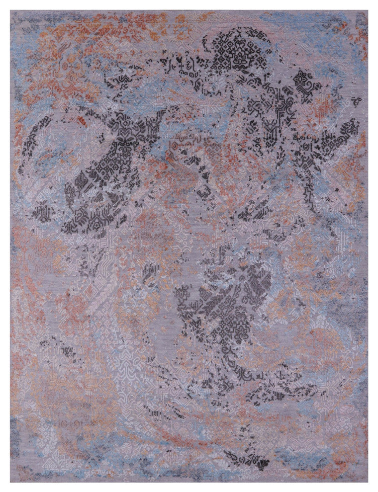 7' 9" X 10' 3" Modern Wool and Silk Hand Knotted Rug Q9249