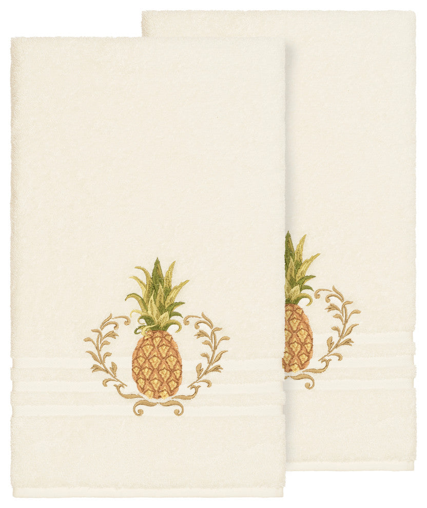 Linum Home Textiles Welcome Embellished, Cream, Bath Towel, 2-Piece Set
