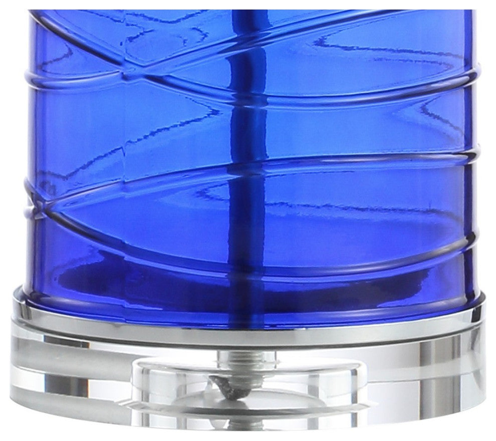 Cole 27.5" Fused Glass Cylinder LED Table Lamp, Set of 2, Cobalt