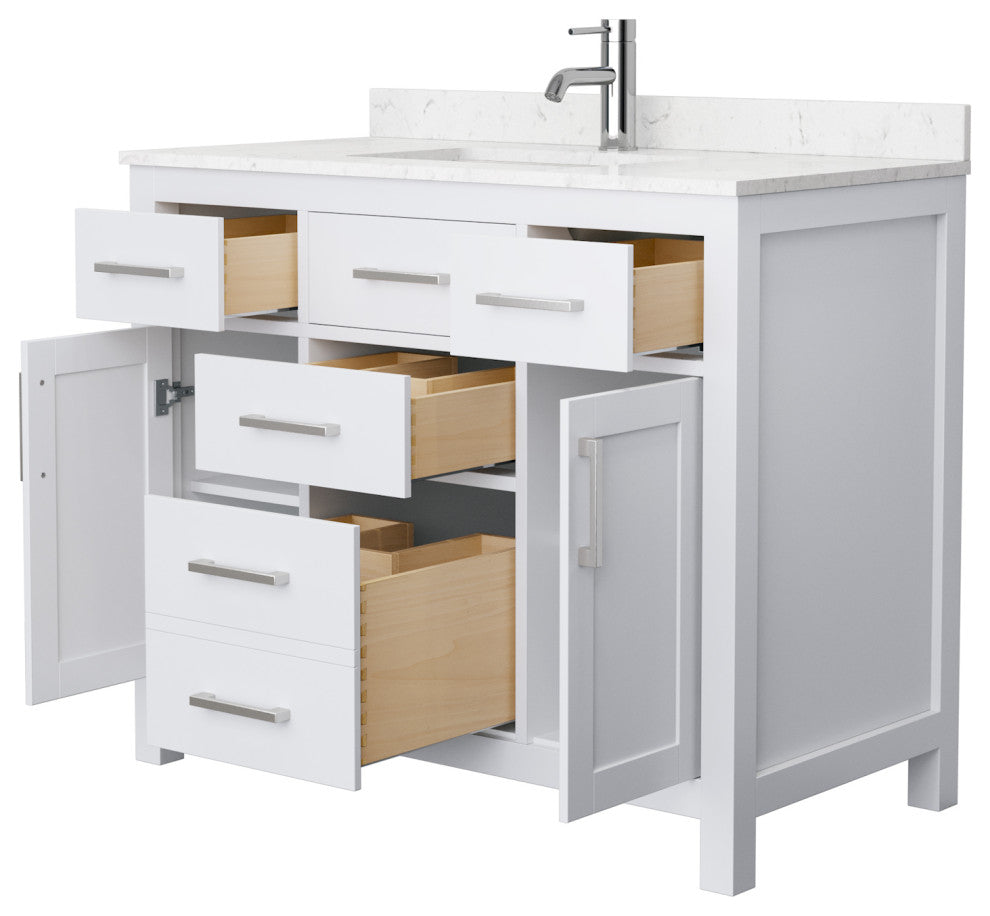 42" Single Bathroom Vanity, White, Carrara Cultured Marble Countertop, Sink
