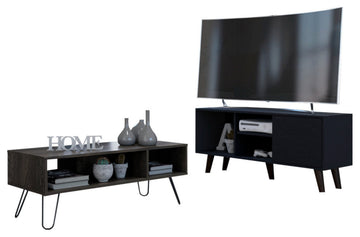 Boston 2 Piece Living Room Set, TV Stand and Coffee Table, Black/Espresso