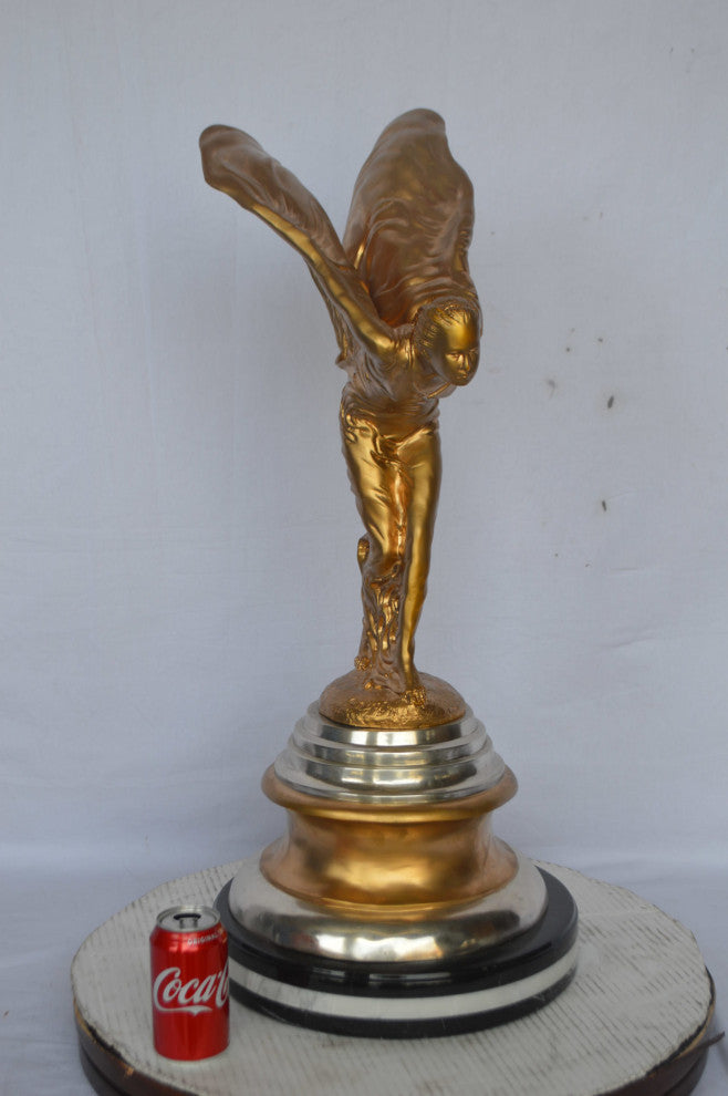 Gold and Silver Rolls Royce Bronze Statue - Size: 14"L x 14"W x 32"H.