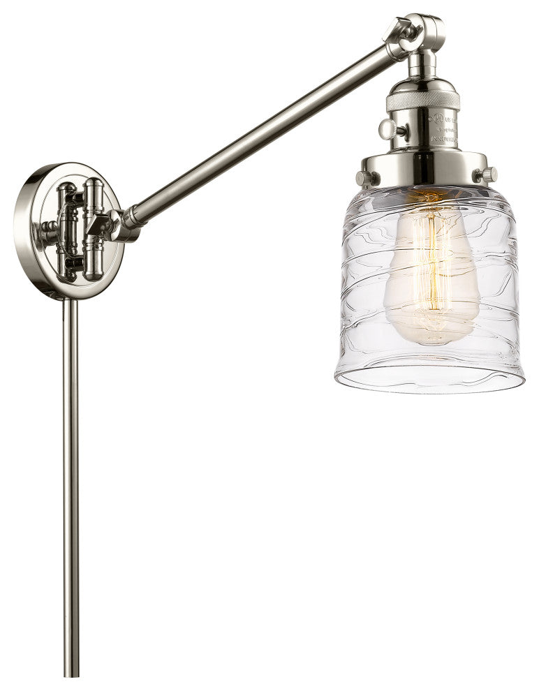 Bell Swing Arm With Switch, Polished Nickel, Deco Swirl, Deco Swirl