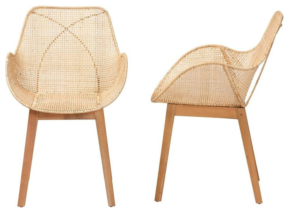Baxton Studio Ballerina Brown Finished Mahogany Wood and Rattan Dining Chair