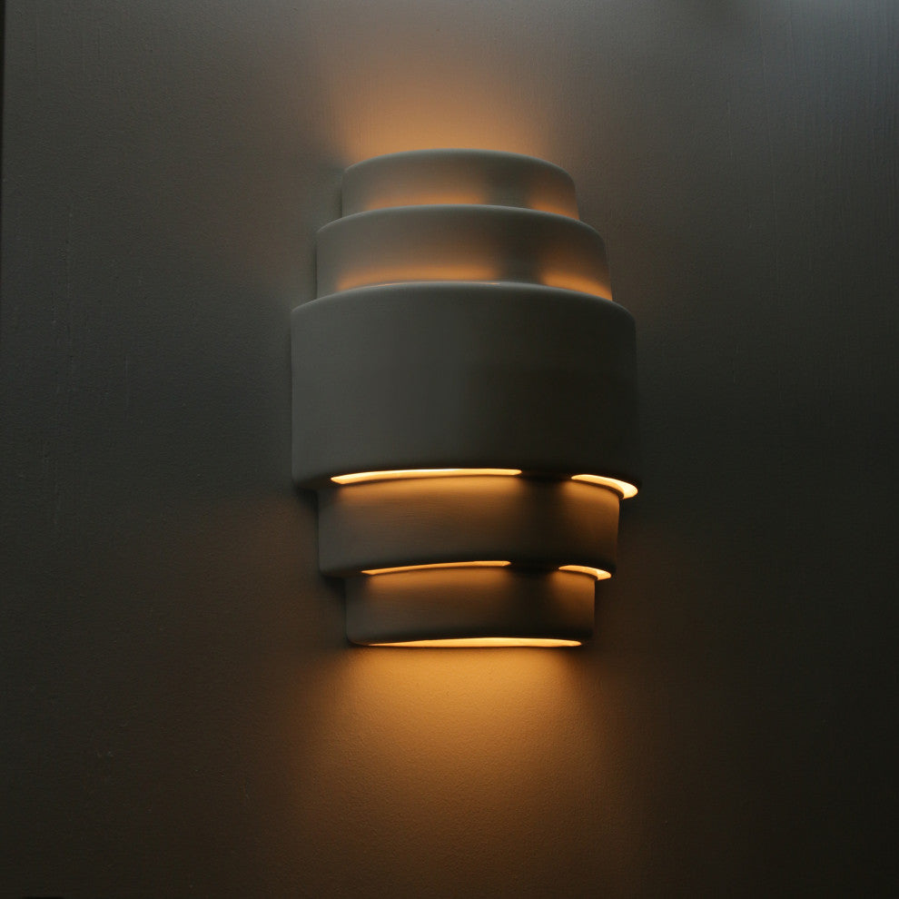 Ziggurat Outdoor Wall Light, Bisque Gray, Open Top