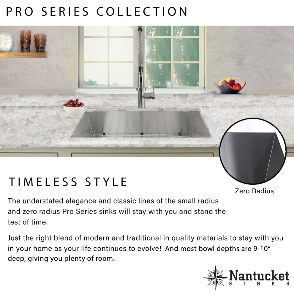 Nantucket Sinks 15" Pro Series Zero Radius Undermount Stainless Bar/Prep Sink