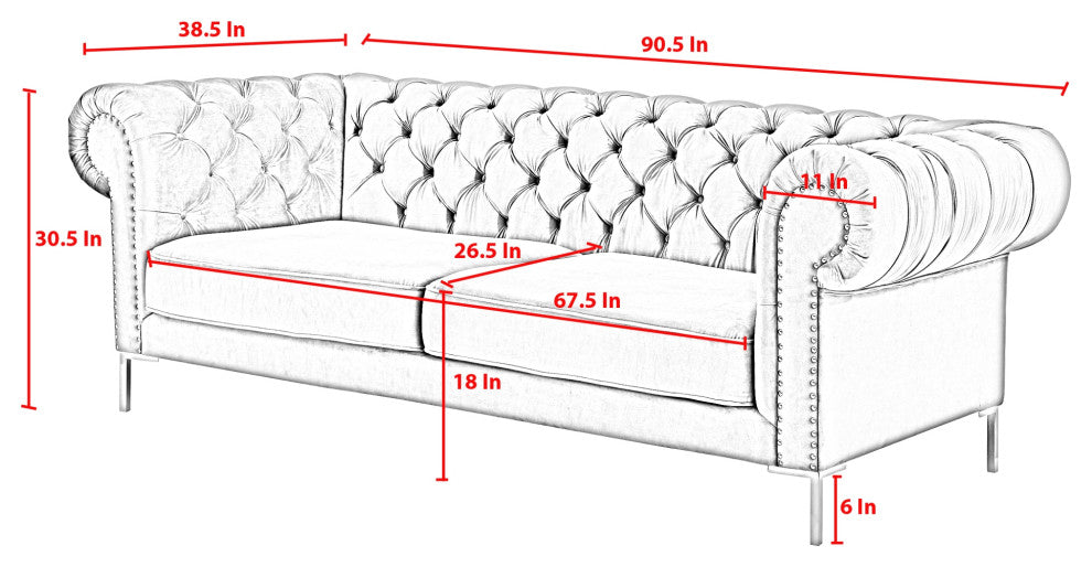 Inspired Home Ariadna Sofa Button Tufted, Black Velvet