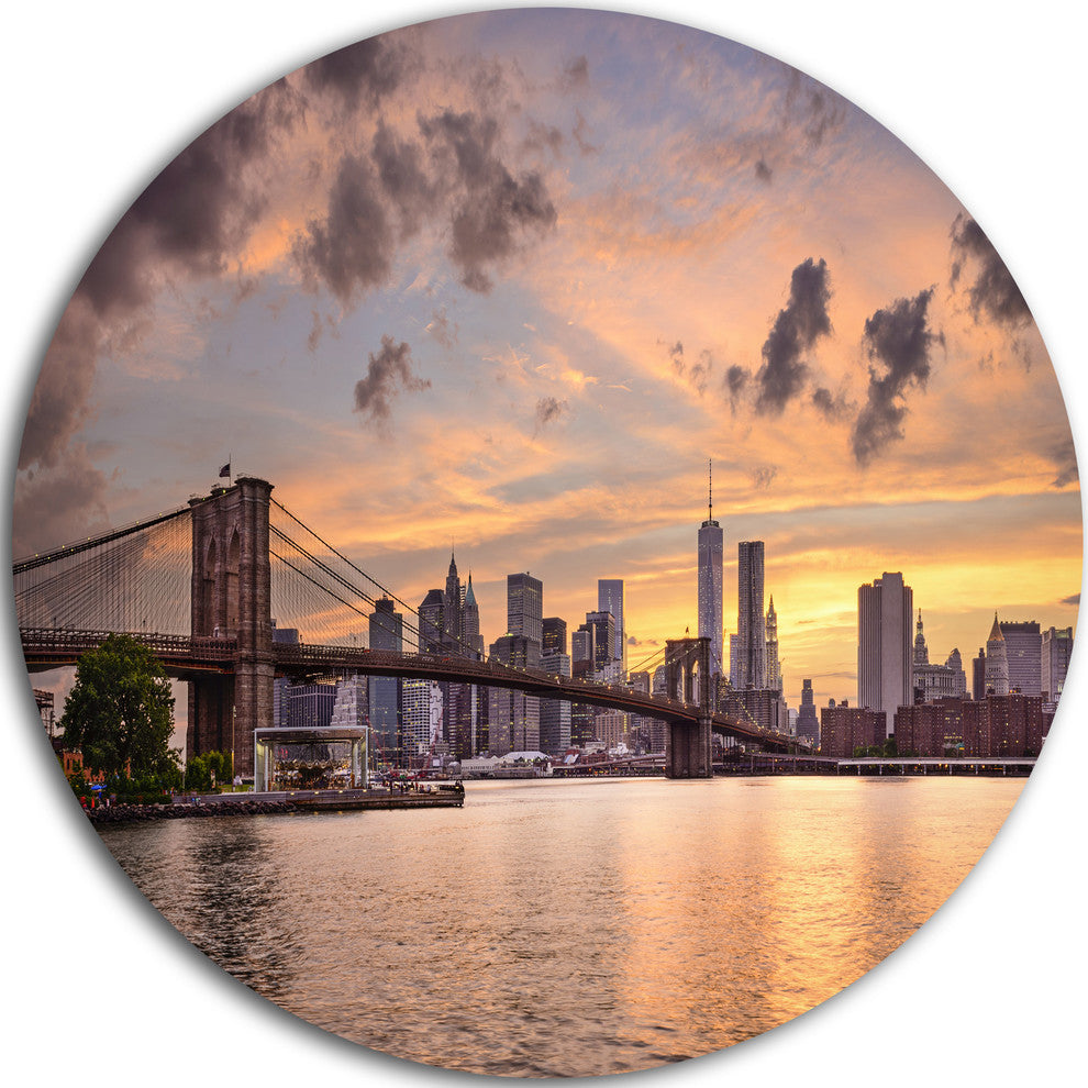 New York City Skyline Under Dark Clouds, Cityscape Round Wall Art, 36"