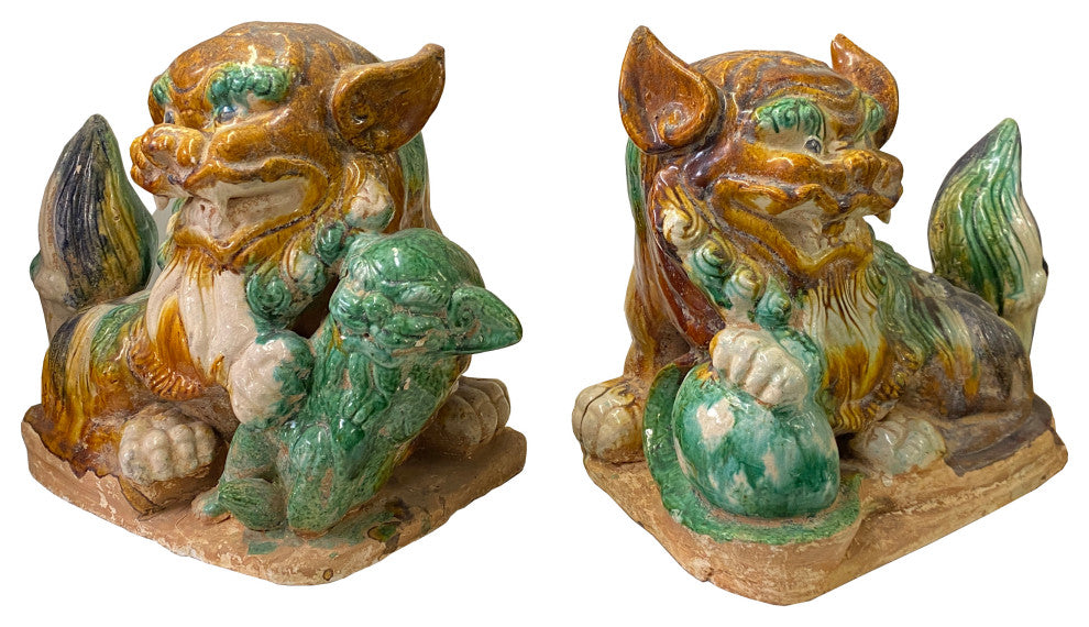 Chinese Color Glaze Ceramic Fu Dog Figure Hvs525, 2-Piece Set