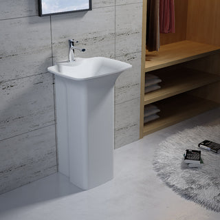 20" Polystone Free-Standing Bathroom Sink, Matte White, No Faucet