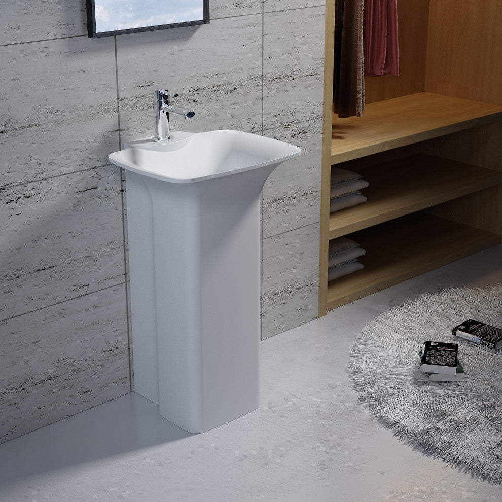 20" Polystone Free-Standing Bathroom Sink, Matte White, No Faucet