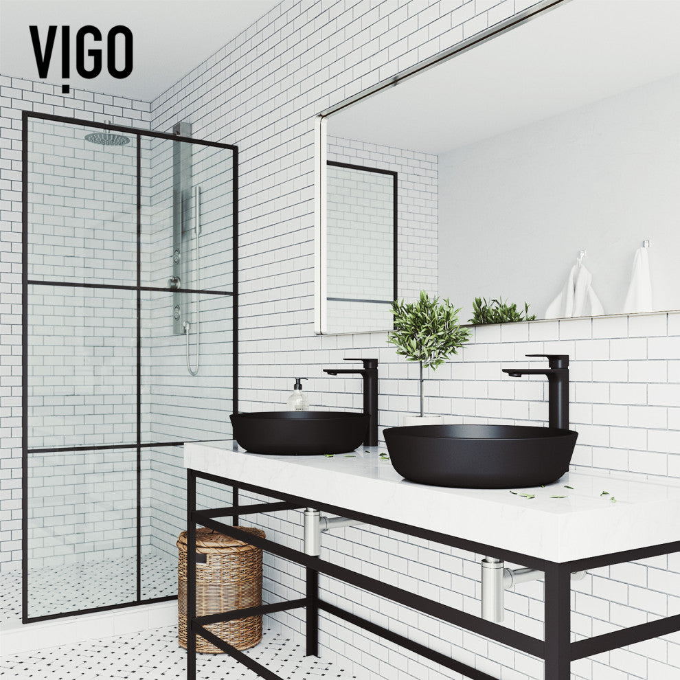 VIGO Modus 17"L x 17"W x 4"H Glass Round Vessel Bathroom Sink in MatteShell