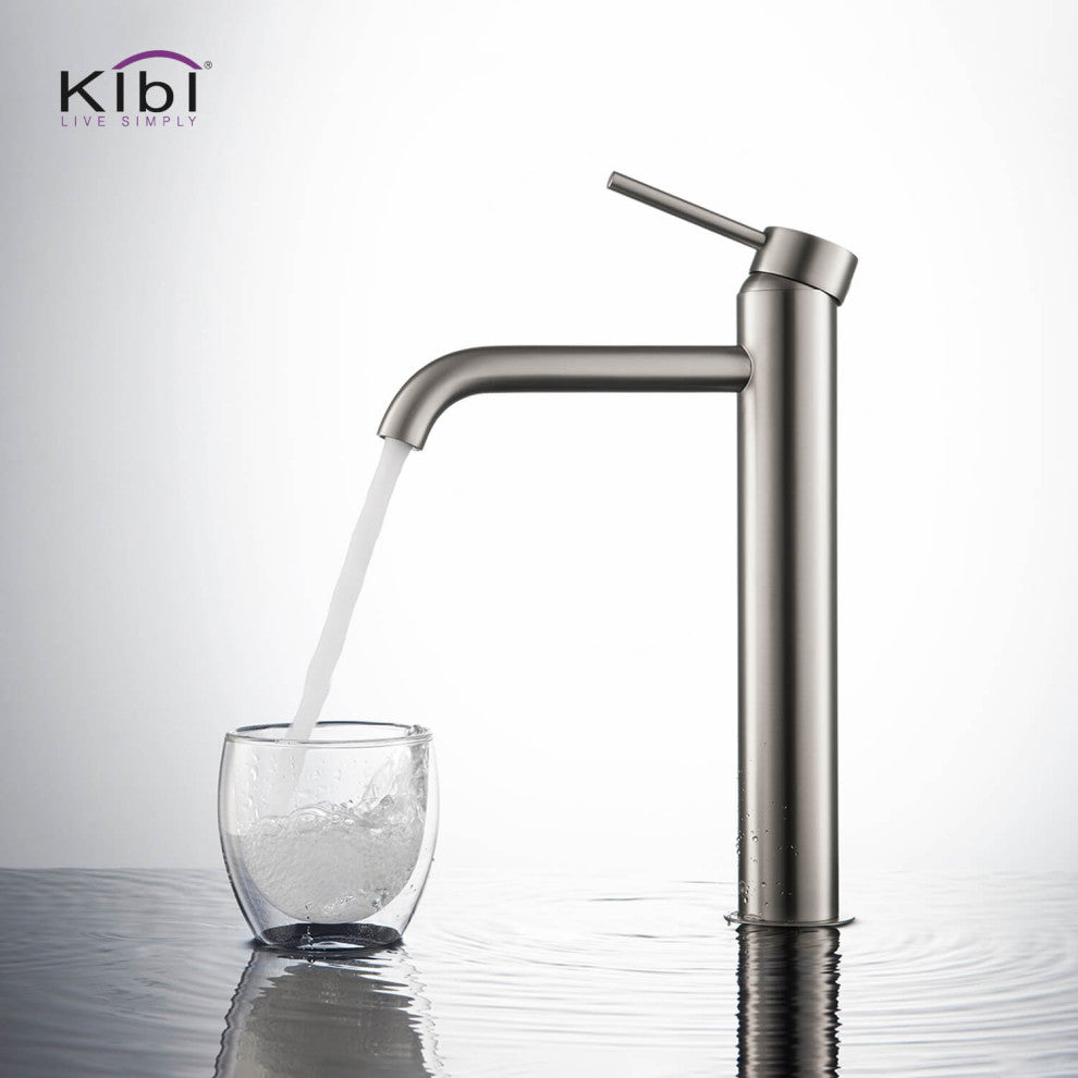 Circular Brass Single Handle Bathroom Faucet KBF1009, Brush Nickel, With Drain