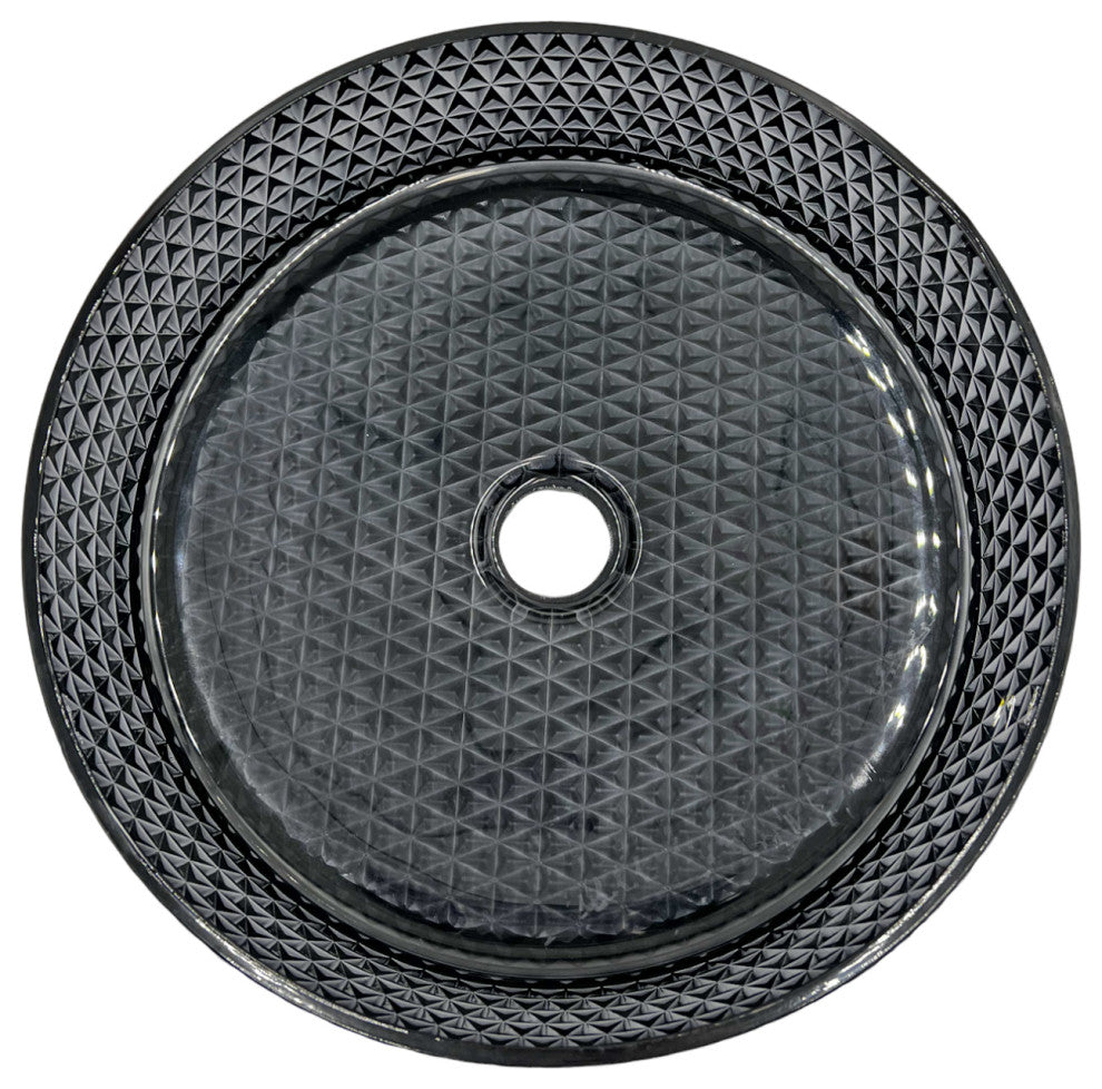 CastelloUSA Scotch Round Glass Crystal Bathroom Vessel Sink Basin, Black, 16"