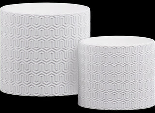 2-Piece Cylindrical Decorative Pot Set With Embossed Lattice Wave Design