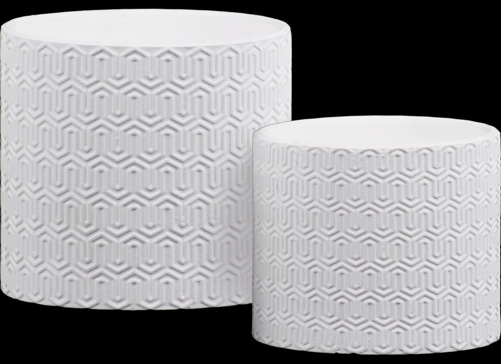 2-Piece Cylindrical Decorative Pot Set With Embossed Lattice Wave Design
