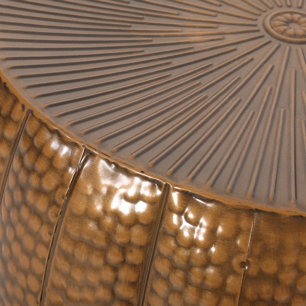 Perrotto Modern Iron Sunburst Pumpkin Coffee Table, Brushed Antique Bronze