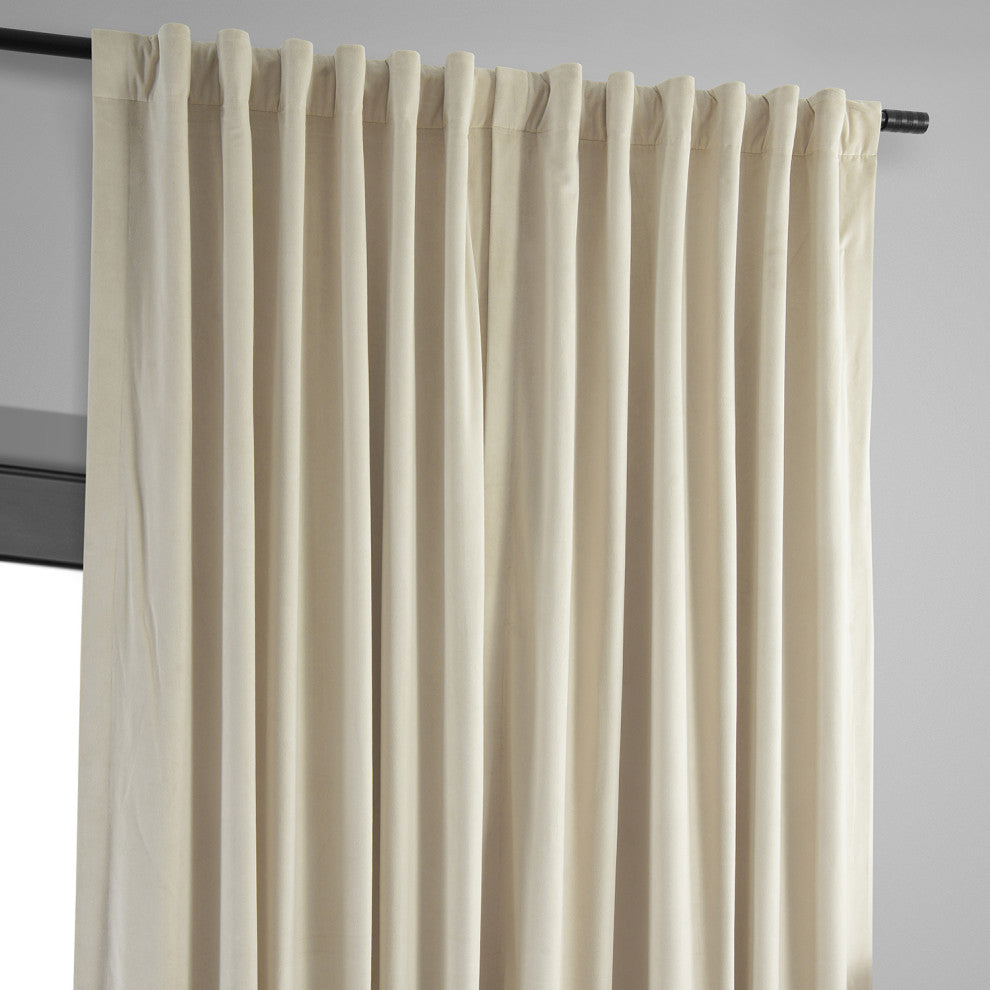 Extra Wide Blackout Velvet Curtain Single Panel, Neutral Ground, 100w X 96l