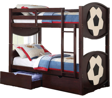 Soccer Twin/Twin Bunk Bed, Espresso Pine wood and Plywood Espresso