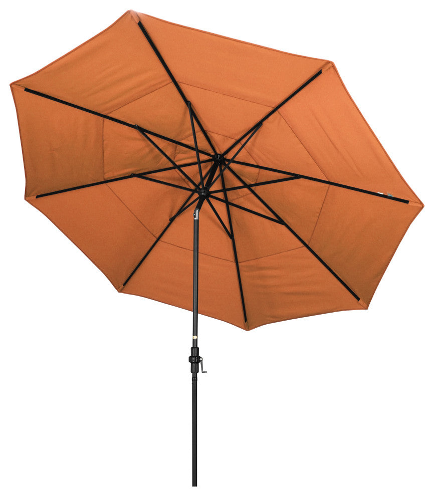 11' Stone Black Collar Tilt Crank Aluminum Umbrella, Sunbrella, Tuscan
