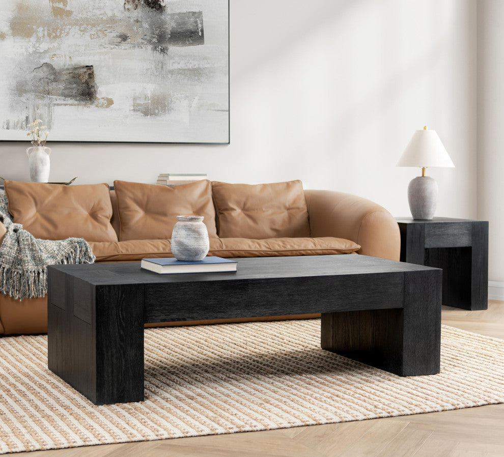 Bristol Cracked Oak Coffee Table, by Kosas Home, Meadow Black
