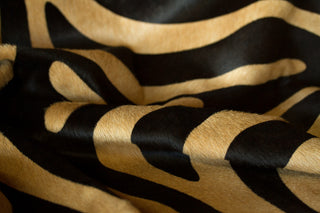 Togo Cowhide Rug, Zebra Black on Tan, 6'x7'