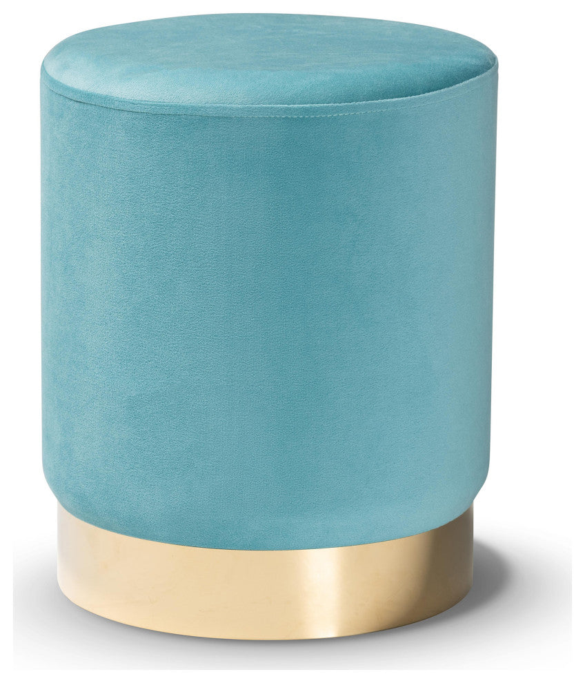 Greaves Glam Velvet Fabric Upholstered Ottoman, Sky Blue/Gold