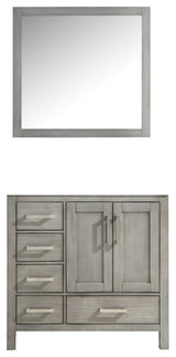 Jacques 36" Distressed Gray Single Bath Vanity Cabinet, 34" Wall Mirror Right