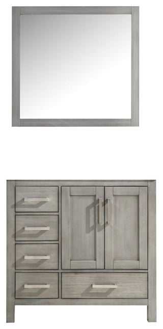 Jacques 36" Distressed Gray Single Bath Vanity Cabinet, 34" Wall Mirror Right