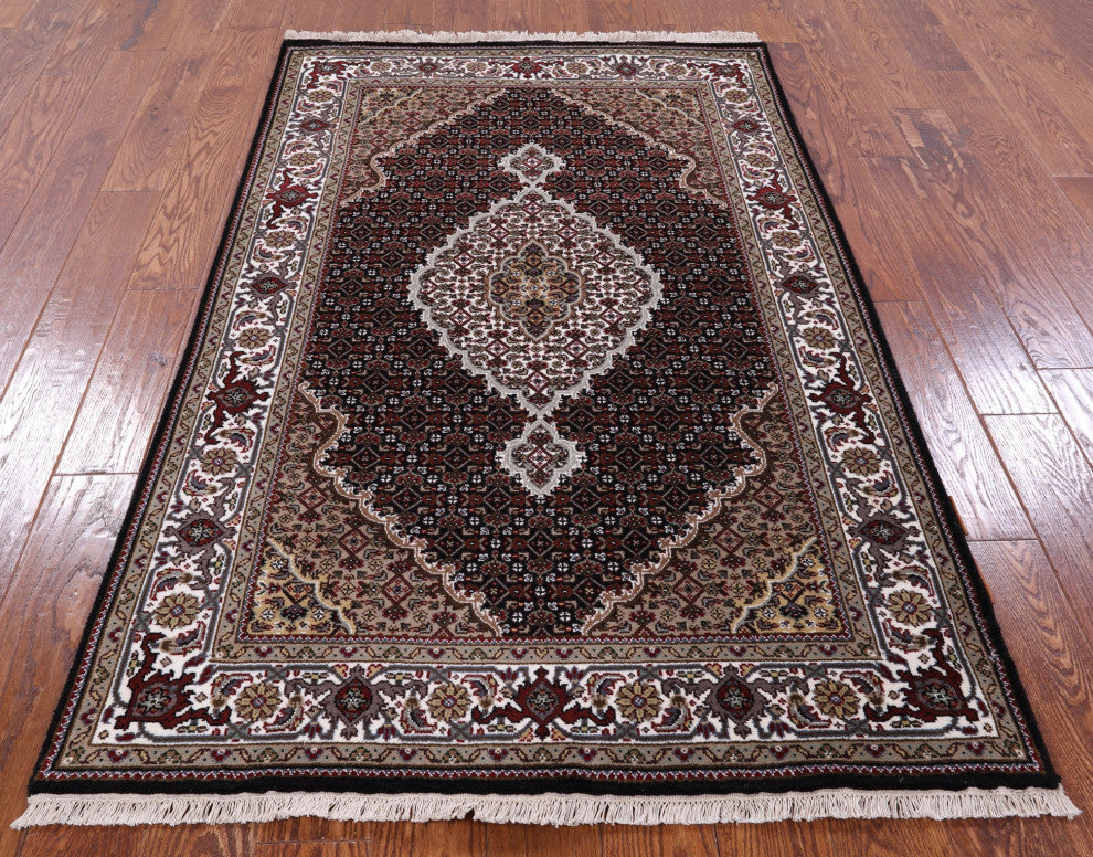 3' 10" X 6' 1" Wool and Silk Persian Tabriz Hand Knotted Rug Q6022
