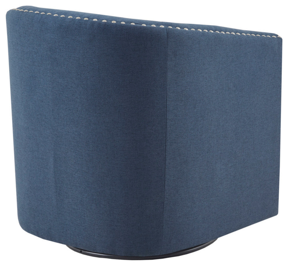 Madison Park Tyler Upholstered Swivel Barrel Chair with Nailheads, Blue
