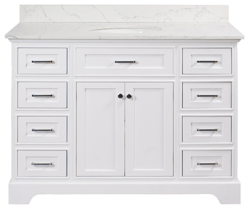 Aria 48" Bathroom Vanity, White, Engineered Marble