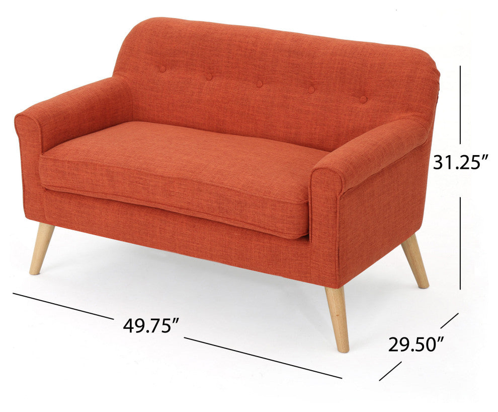 GDF Studio Mia Mid-Century Modern Fabric Loveseat, Muted Orange