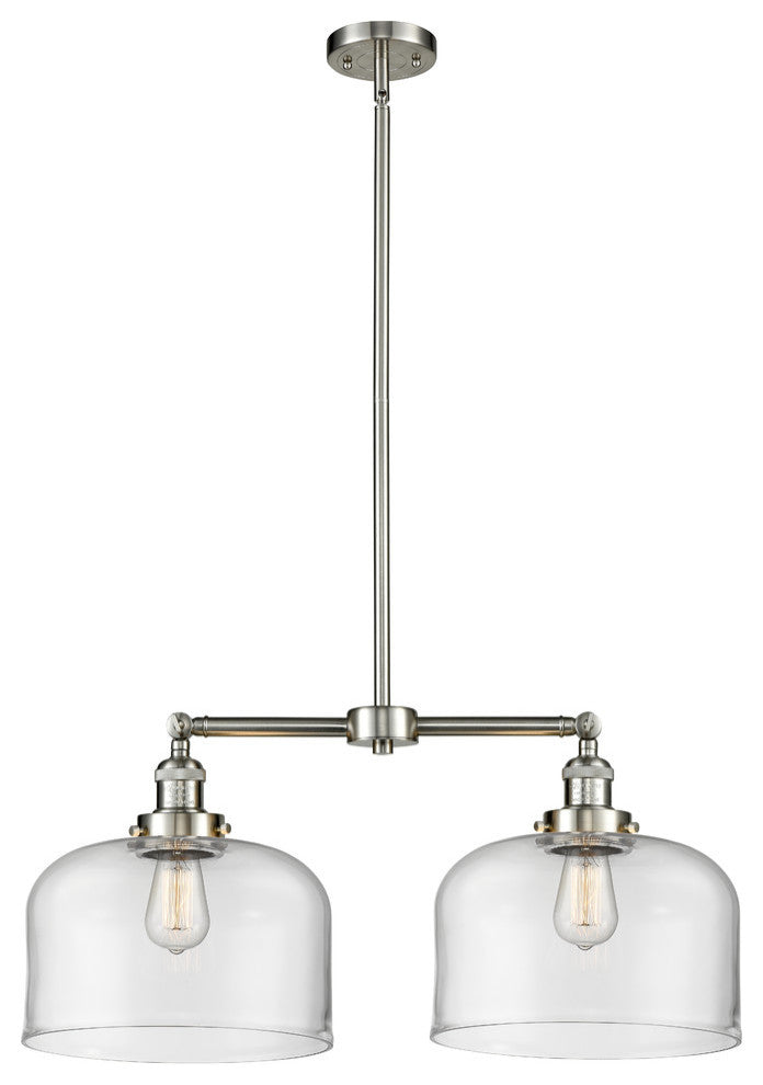 Large Bell 2-Light Chandelier, Brush Satin Nickel, Glass: Clear