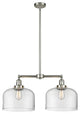 Large Bell 2-Light Chandelier, Brush Satin Nickel, Glass: Clear