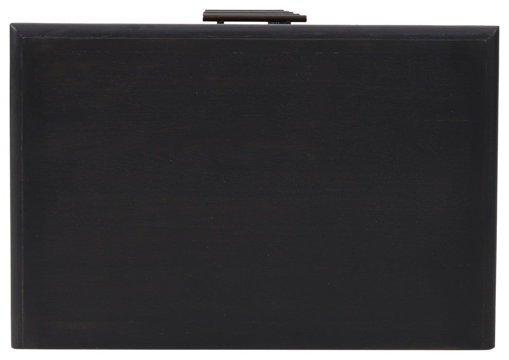 Pollards Rustic Acacia Wood and Cane 5 Drawer Dresser, Dark Gray