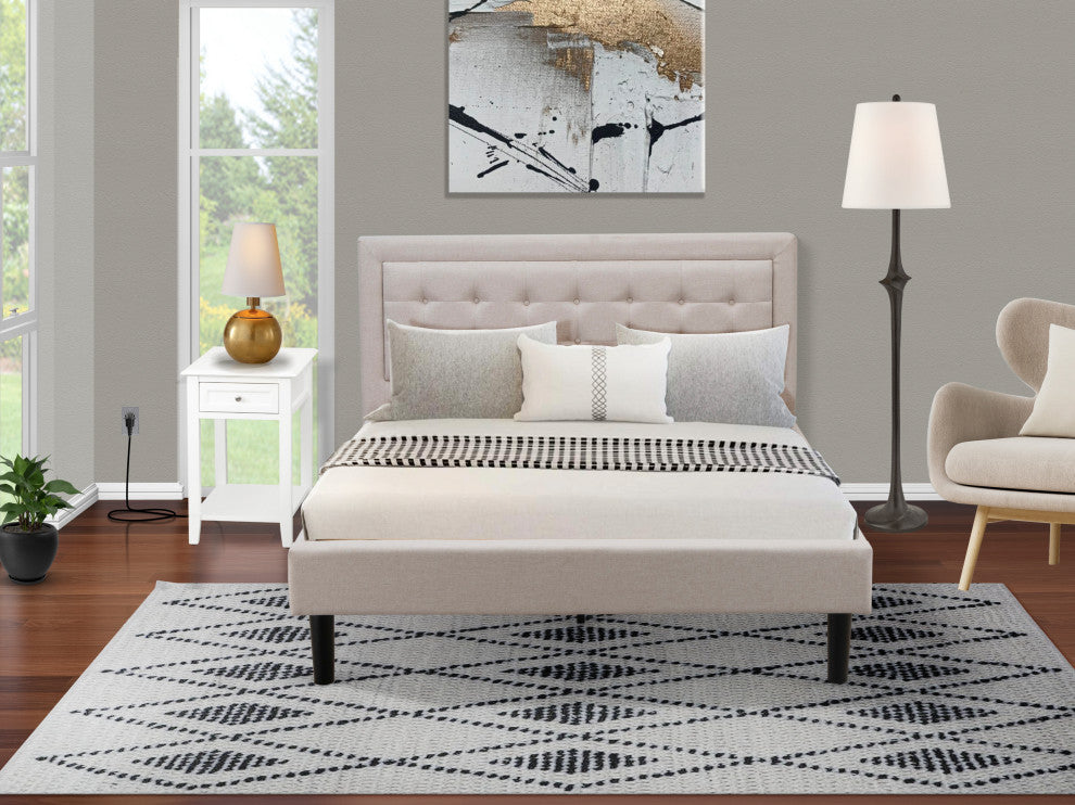 2Pc Fannin Queen Bed Set, 1 Bed, Bedroom Nightstand, Mist Beige