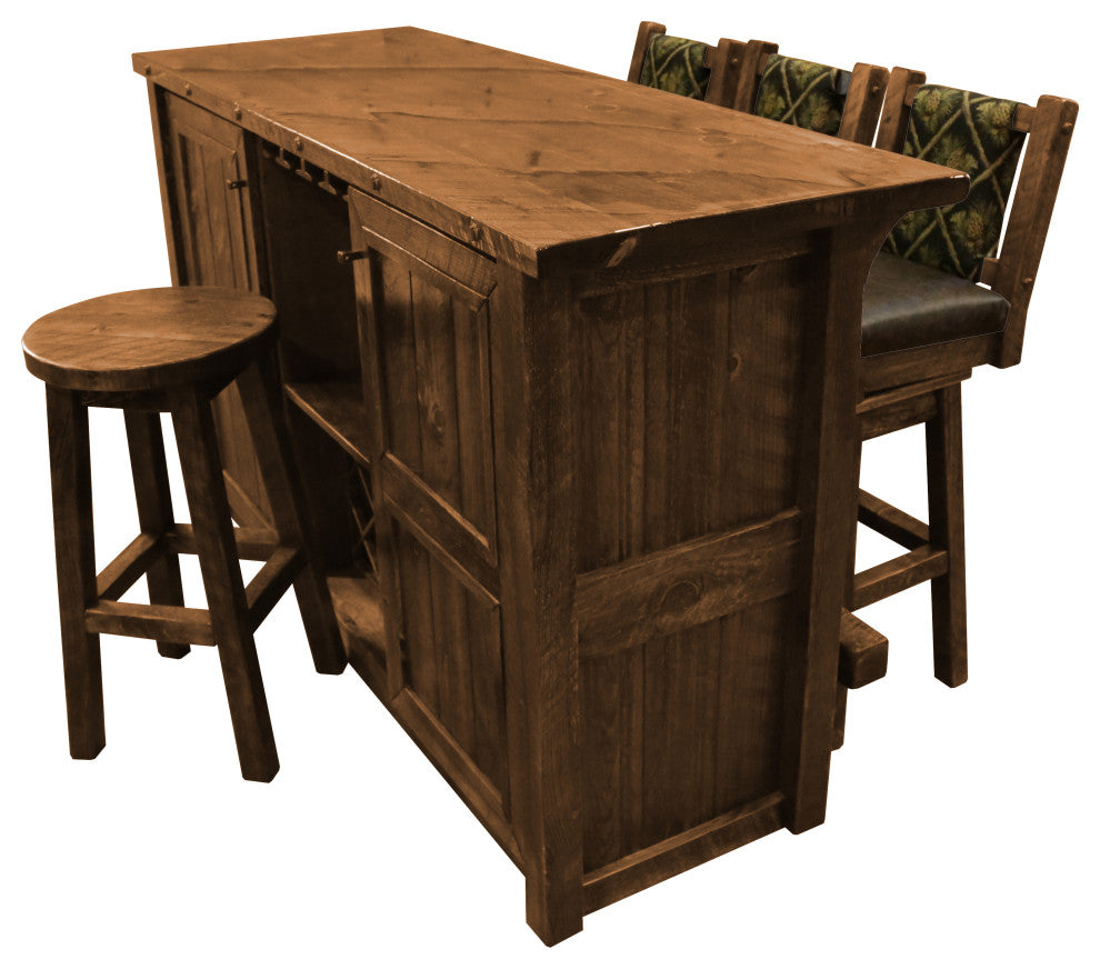 Barnwood Style Timber Peg Freestanding Bar Set, Early American, Black Pine Cone and Quarter Espresso
