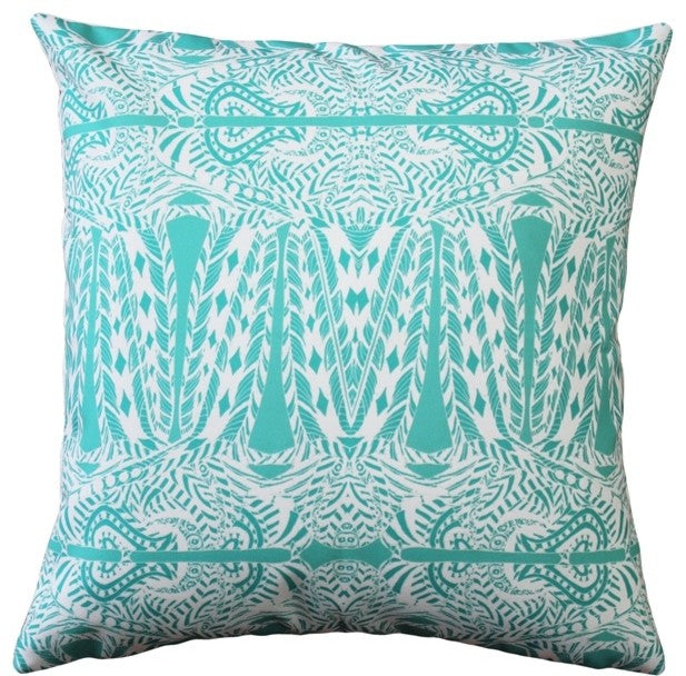 Pillow Decor - Partridge Stamp Turquoise Throw Pillow 20x20