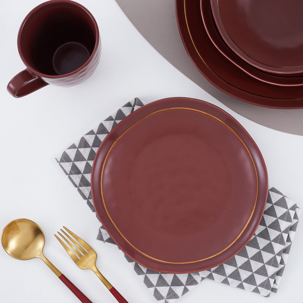 Stone Lain Clara Porcelain 32 Piece Dinnerware Set, Burgundy