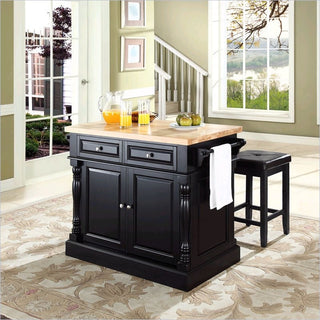Butcher Block Top Kitchen Island, Black Finish