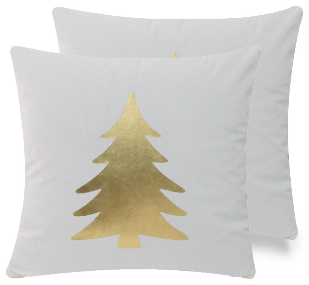 Christmas Icons Throw Pillow Set of 2, Print Gold Tree