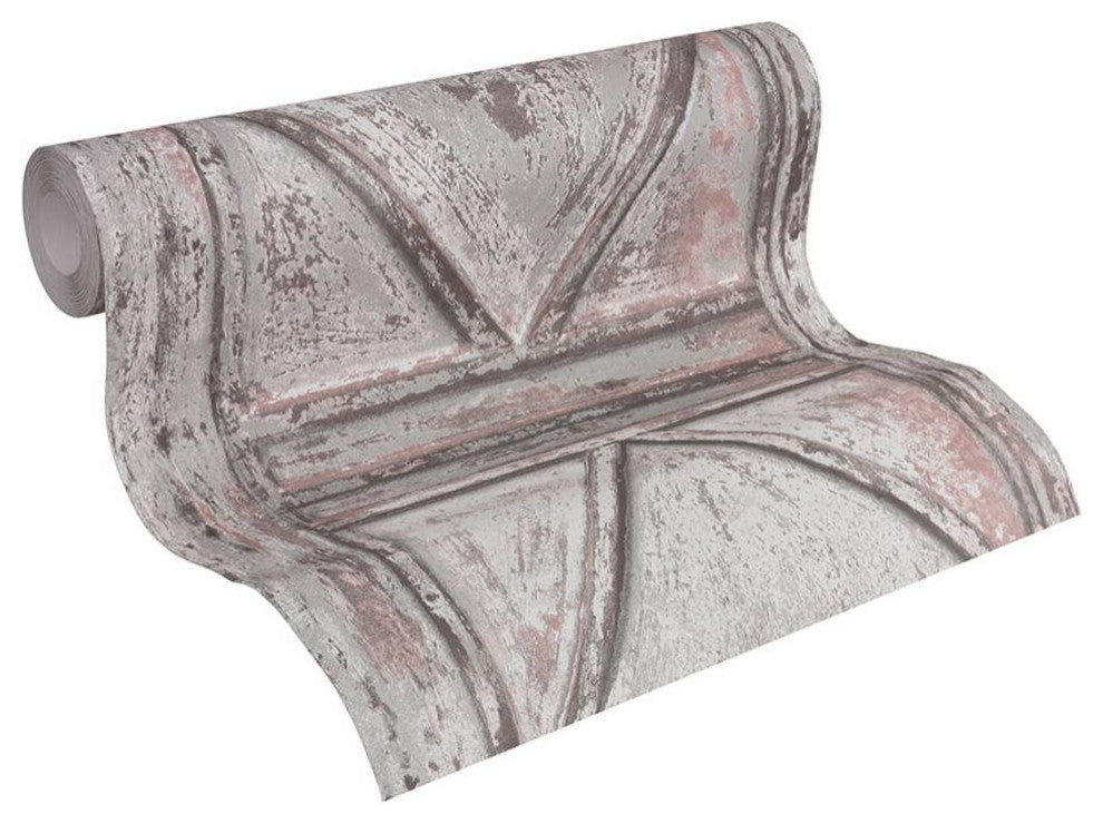 Loft Vintage Textured Wallpaper Featuring Boxes Wood, Gray Brown, One Roll