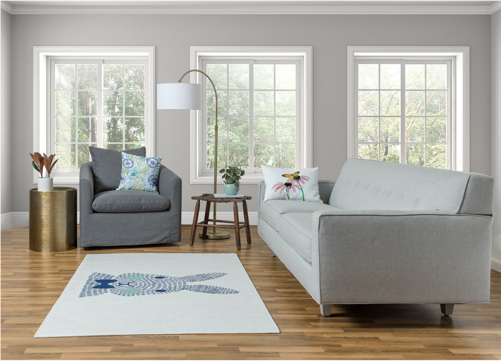 Monochrome Bunny Easter Chenille Rug, Dark Cobalt Blue, 4'x6'